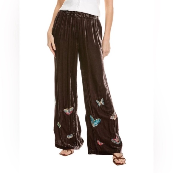 Johnny Was Pants - NWT JOHNNY WAS Embroidered Velvet Floral Wide Leg Coordinating Pull-On Pants L